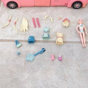 VINTAGE Polly Pocket Pink Limo Accessories and Doll